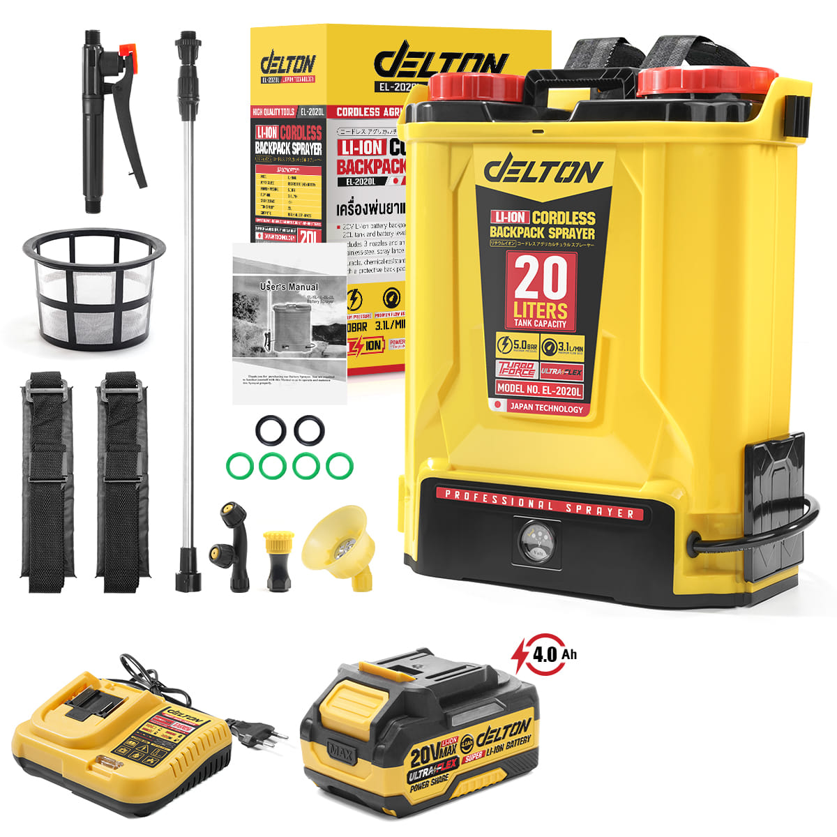 ถังพ่นยาไร้สาย (พร้อมแบตเตอรี่) DELTON รุ่น EL-2020L ULTRAFLEX 20V 4AH_1